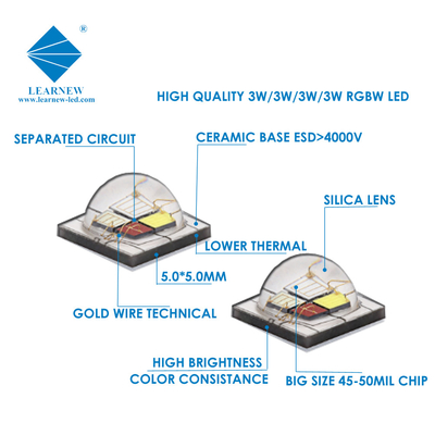 12W SMD5050 RGBW Çipler 350mA 620-630nm 520-530nm 460-470nm 3000K Sahne Işıkları İçin