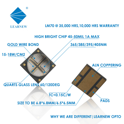 6868 Yüksek Güç 10W 365nm 385nm 395nm UVA LED Çipleri Yazıcılar için