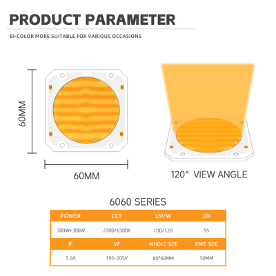 Bi Color 300W 6060 Yüksek Güçlü COB LED Çip Film Aydınlatması İçin Yüksek Çıkış