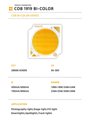 Tam Spektrum Ra90 18W+18W 24W+24W 25W+25W 30W+30W İki renkli Hafifletilebilir LED Çip 2800K/6500K Düzenlenebilir Cob LED'ler