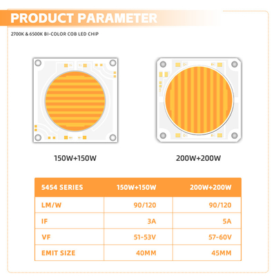 İki renkli 2700-6500K Yüksek CRI Ra>95 LED COB CHIP Yüksek Güçlü 150W + 150W 200W + 200W Fotoğraf ışığı için Video ışığı