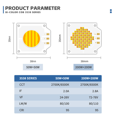 2700k 6500k Ayarlanabilir CCT LED COB 500W 200W Yüksek Güçlü Ra95 Ra97 COB Fotoğraf Lambası için LED Çip