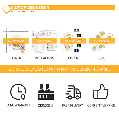 COB LED Çip 2800k / 6500k CCT Yüksek CRI RA95 COB LED Çipleri R21mm 40W+40W 100-110lm/w 1.1A Sahne lambaları için 36-38V