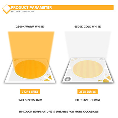 İki renkli Yüksek CRI COB LED 30W/40W/50W/80W 2in1 Sıcak Beyaz ve Soğuk Beyaz 2424 LED COB Çip