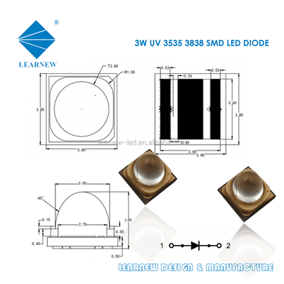 3W UVA LED Çipi 365nm Dalga Boyu 3.8x3.8mm Boyut