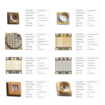 UV LED Çip 1W-50W Yüksek Güçlü SMD Endüstriyel Kürleme için 50000 Saat Ömür