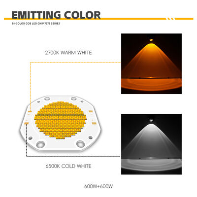 600W + 600W BICOLOR COB LED CHIP CCT COB 7575 SERIES Düzenlenebilir COB LED Çip Fotoğraf Fenerleri Döşenebilir Beyaz Renkli CRI95 10A