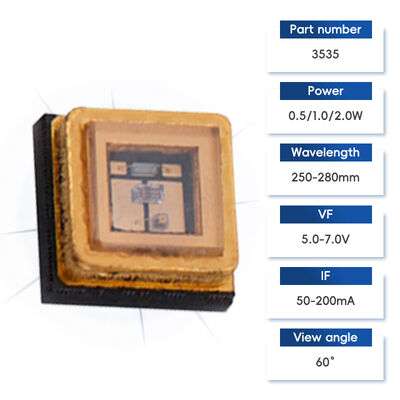 UV UVC 3535 Paket 265nm SMD Yüksek Performanslı SMD 100mA 150mA UVC LED Diyot 1W 255nm 275nm Su Hava Arıtma